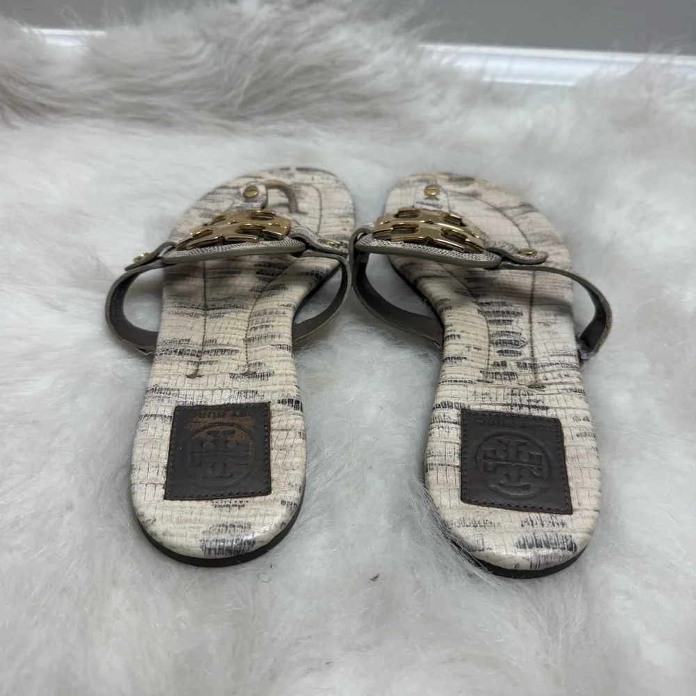 Tory Burch Snakeskin Gold Hardware Miller Flip Flop Sandals 9